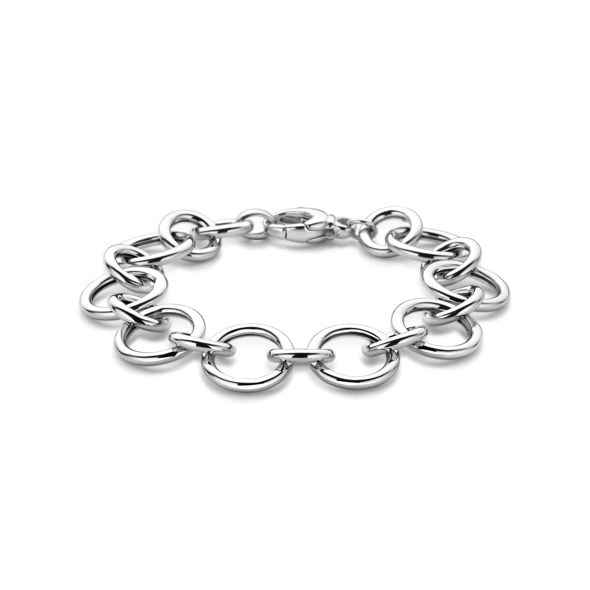 Bracelet en argent rhodié de 20 cm, composé de maillons ronds entrelacés.