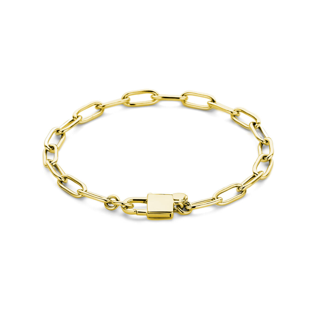 Bracelet en papier clip en argent doré de 18 cm avec un fermoir en forme de cadenas.