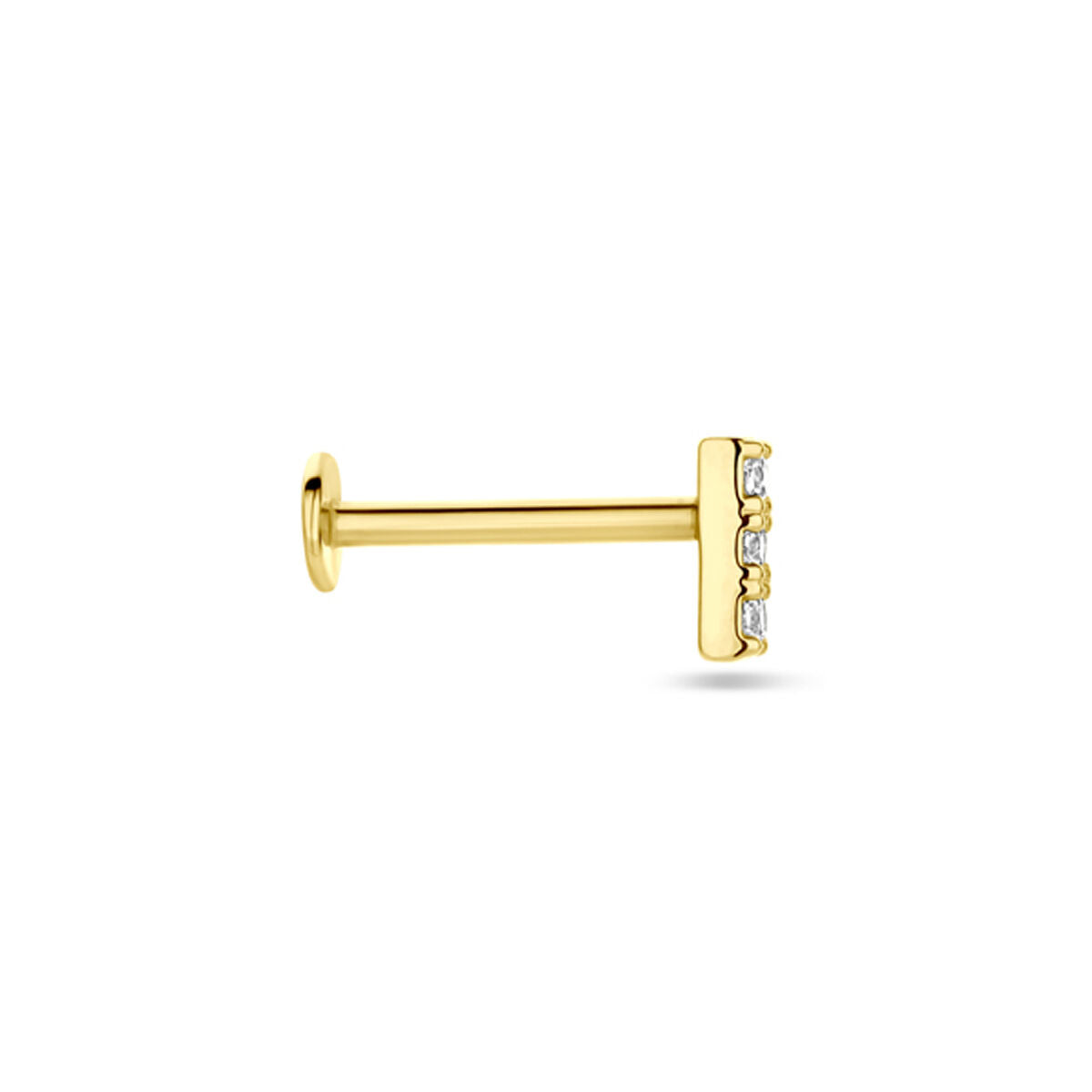 piercing à dos plat zircone 5 mm or jaune 14K