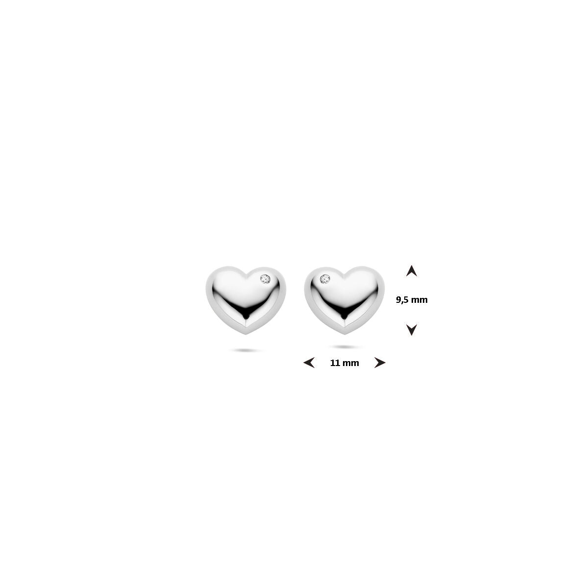puces d'oreilles cœur zircone 9,5 mm argent rhodié