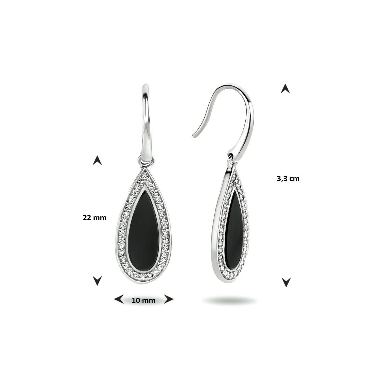 boucles d'oreilles crochets en onyx et zircone argent rhodié