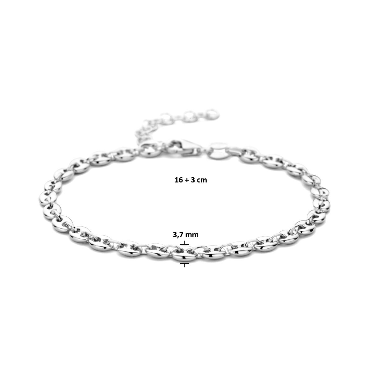 bracelet grain de café 3,7 mm 16 + 3 cm argent rhodié