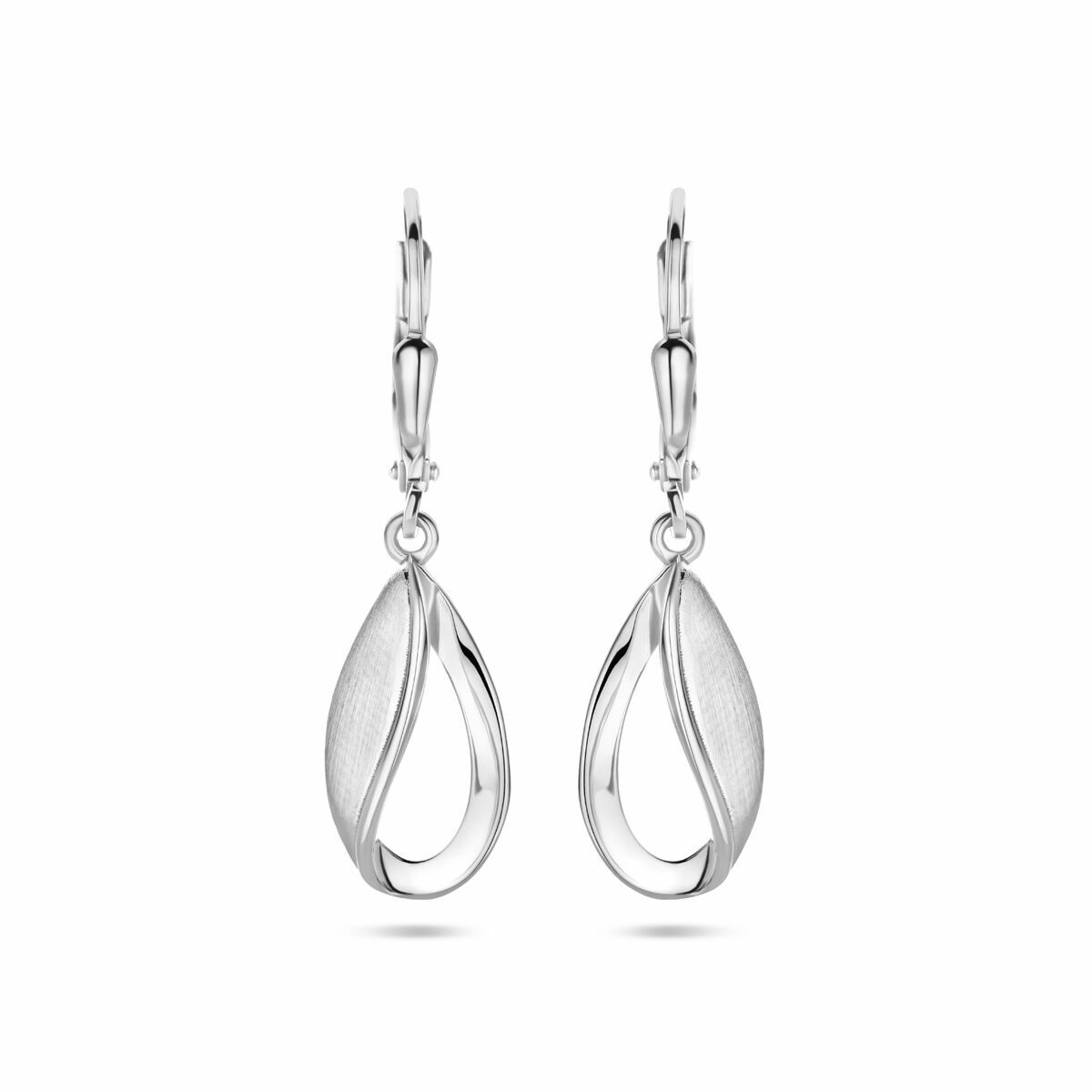 Boucles d'oreilles en forme de goutte, en argent rhodié, finition polie et mate, de 33 mm.