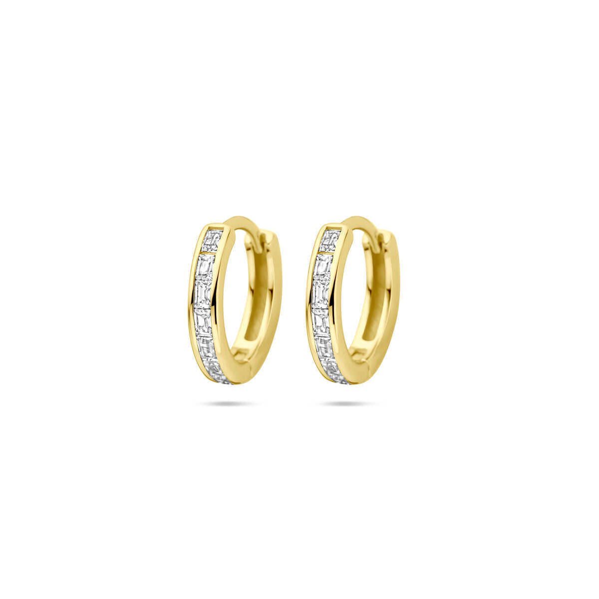 Boucles d'oreilles en argent doré, 12 mm, avec zirconia scintillants sur le devant.
