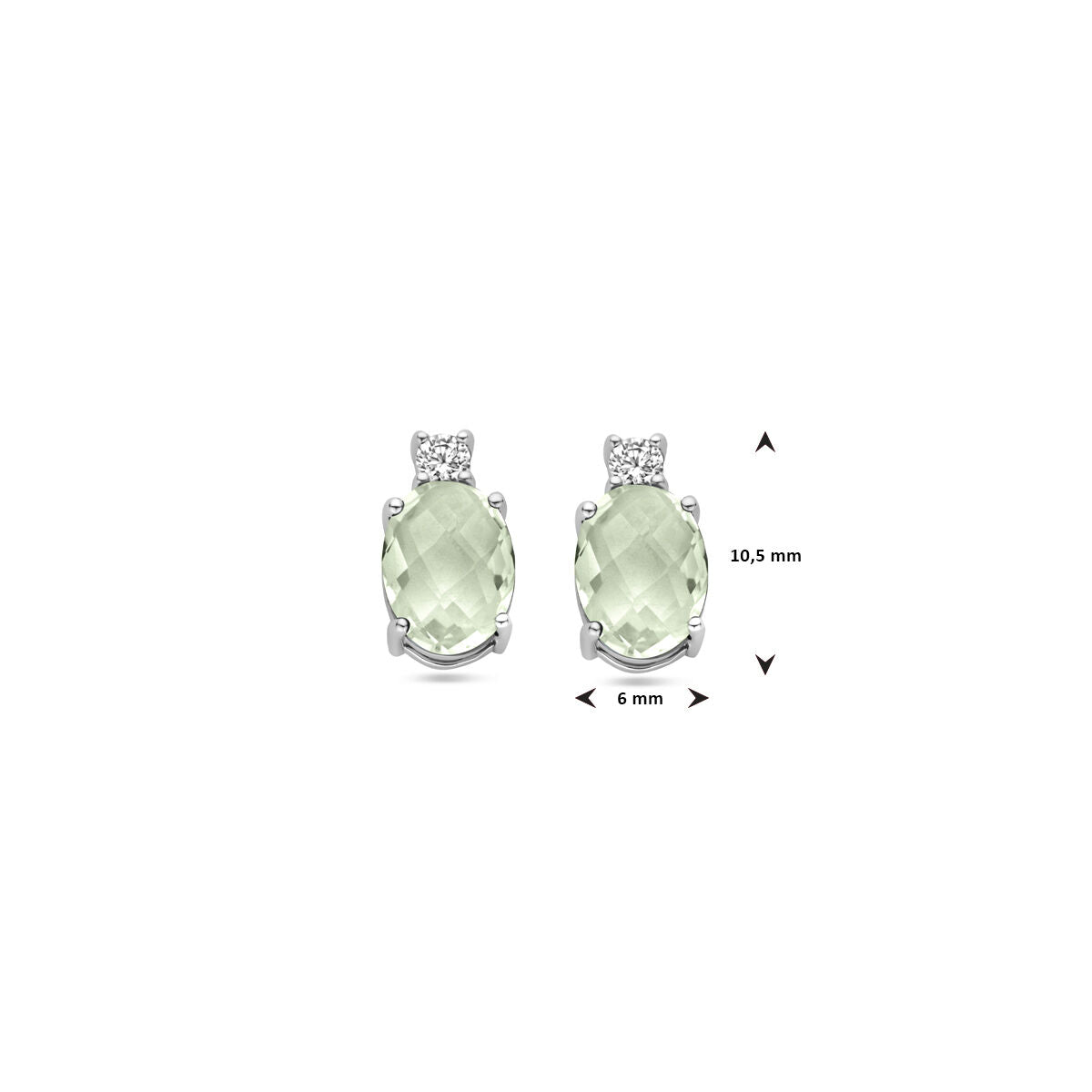 puces d'oreilles vert améthyste zircone 10,5 mm argent rhodié