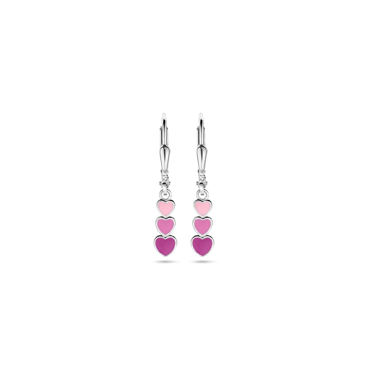boucles d'oreilles cœurs émail brisur crochet 25 mm argent rhodié