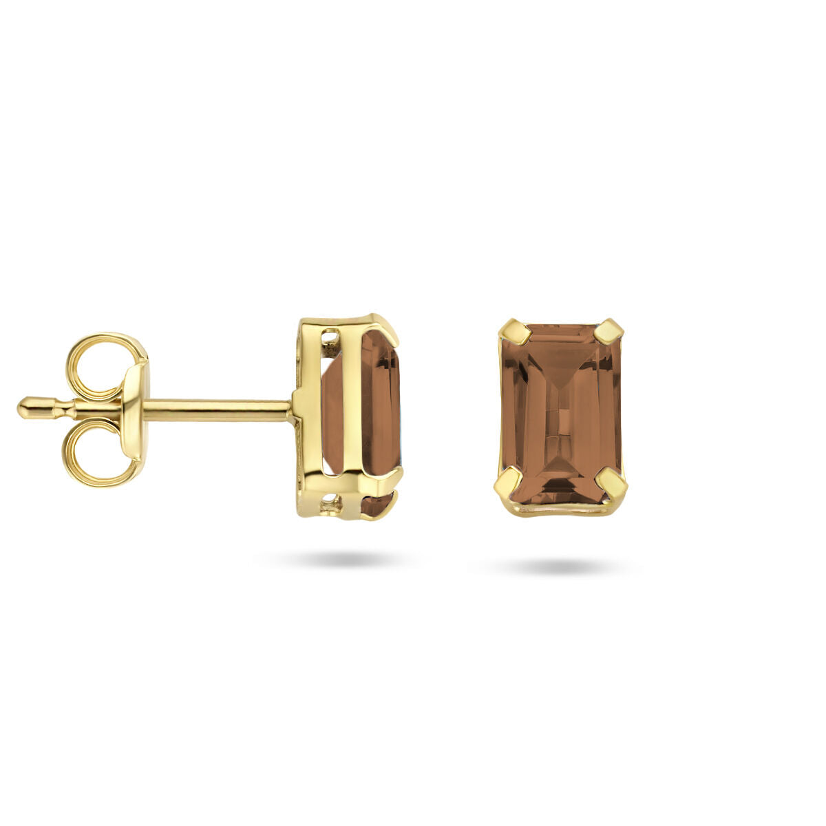 puces d'oreilles quartz fumé 14K or jaune