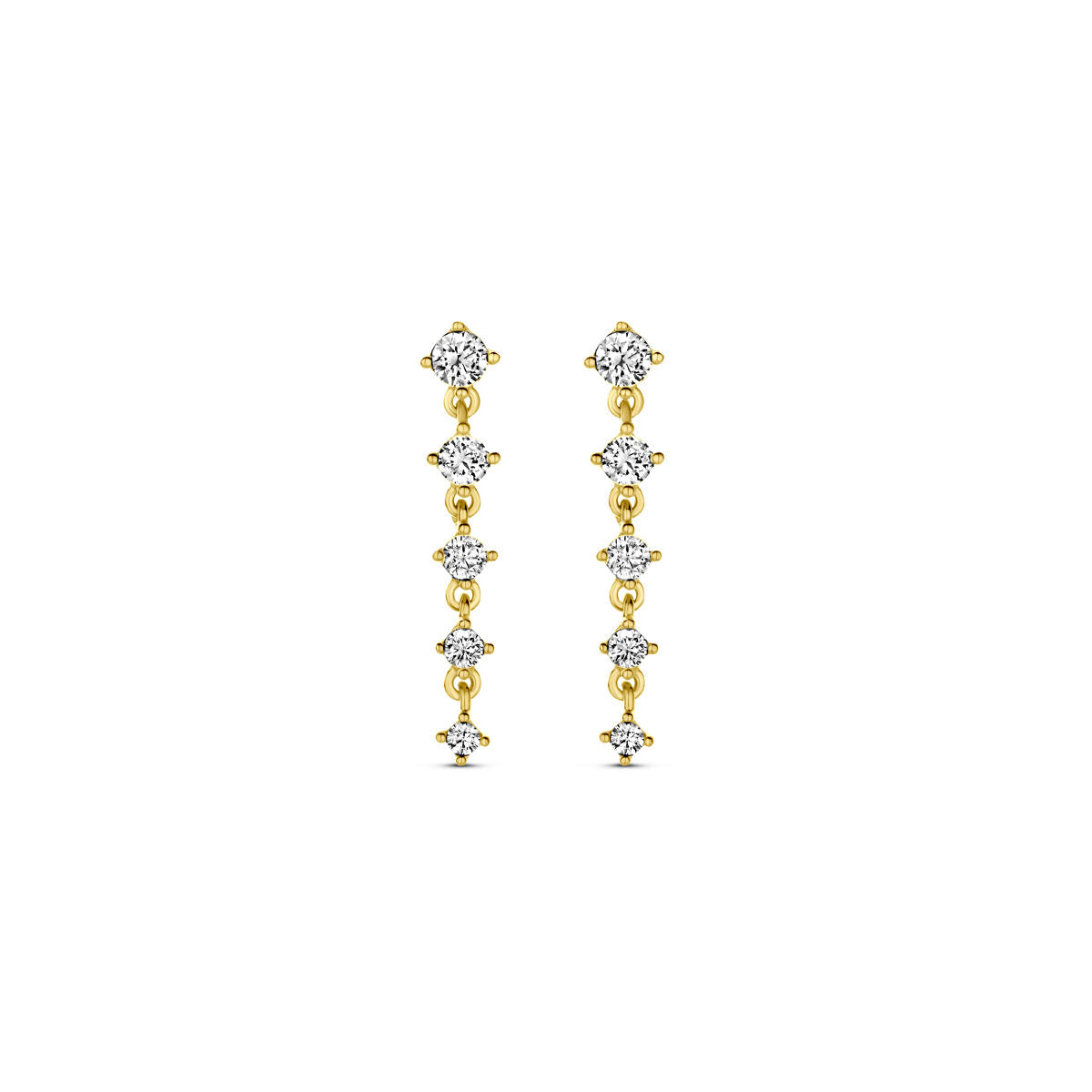Boucles d'oreilles en or jaune 14K avec des zircons, mesurant 19 mm, en forme de gouttes.