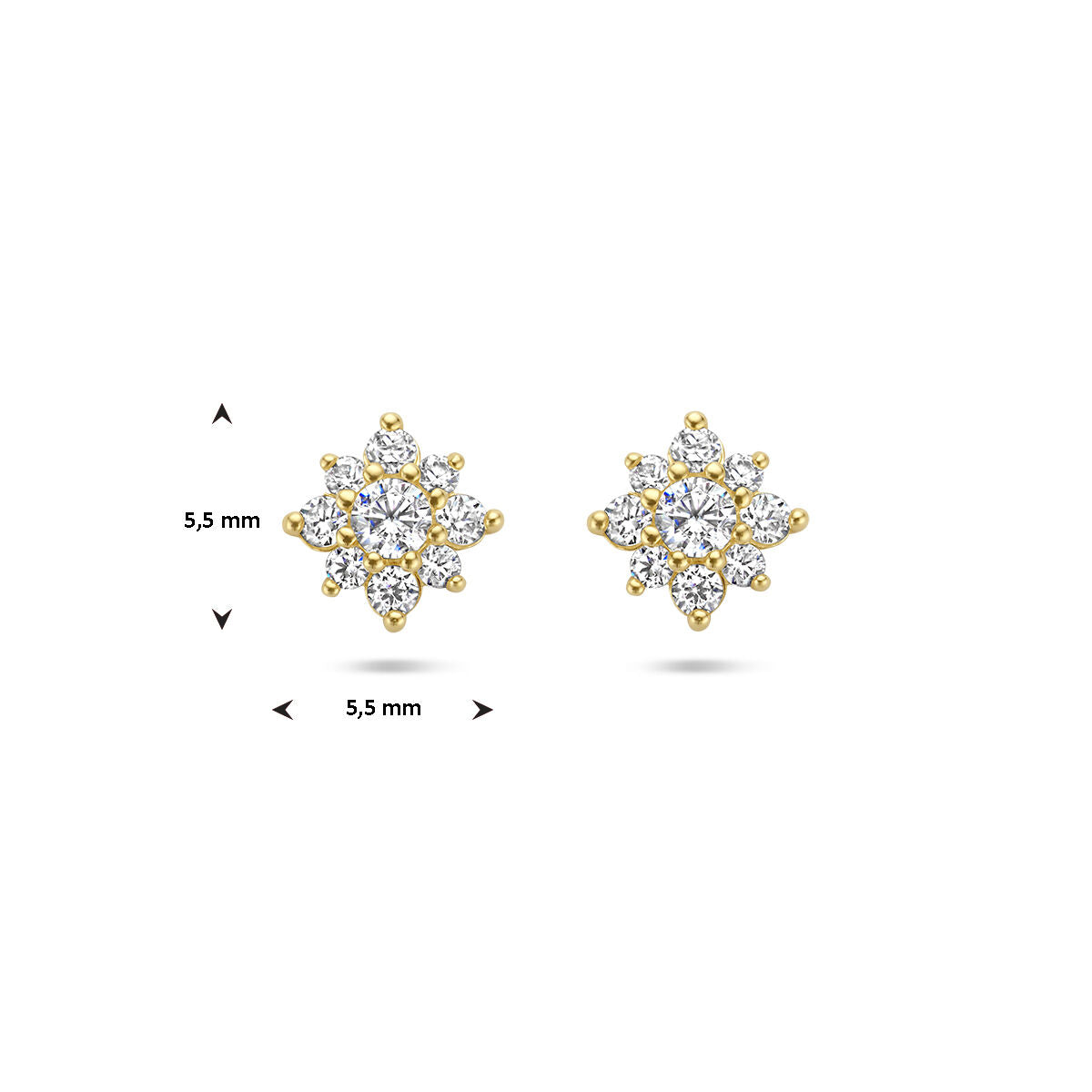 puces d'oreilles zircone rosette 14K or jaune