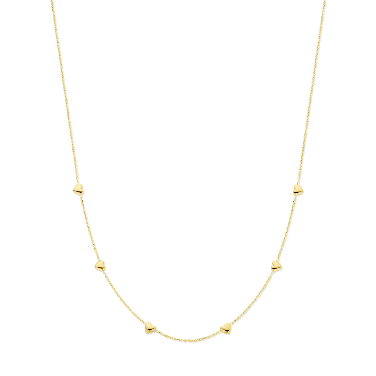 Collier van 3 micron zilver verguld met gele afwerking en hartvormige bedels.