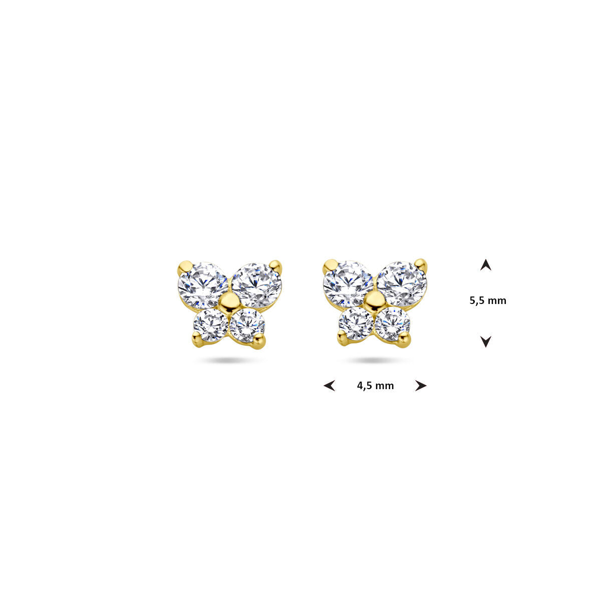 puces d'oreilles papillon zircone 14K or jaune