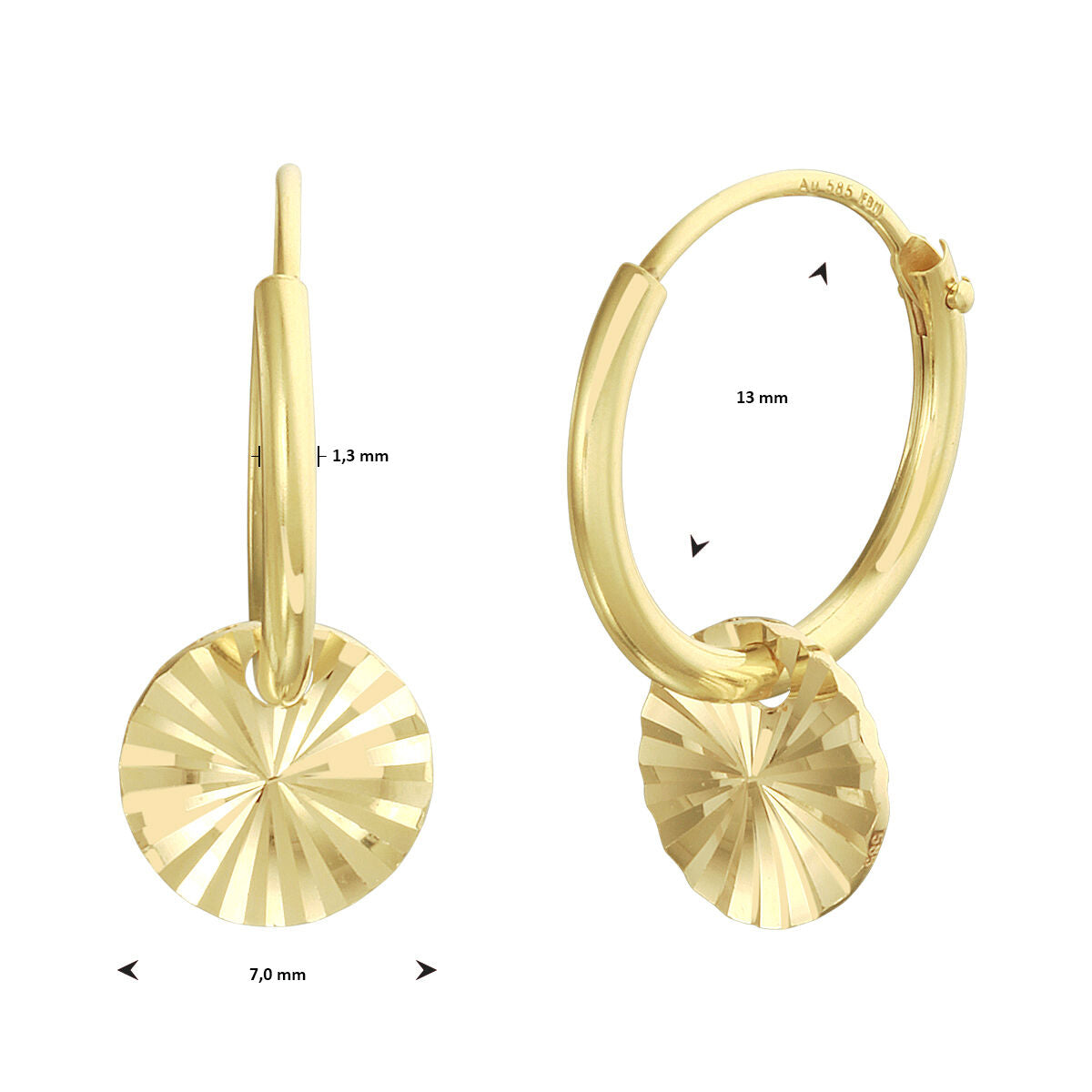 créoles rond diamantées en or jaune 14K