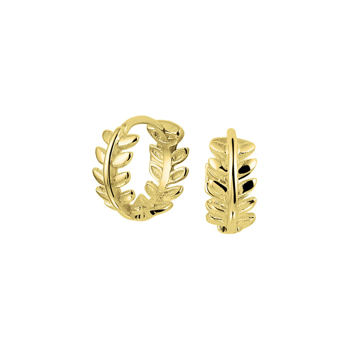 Boucles d'oreilles en argent doré à l'or jaune avec un motif de feuilles.