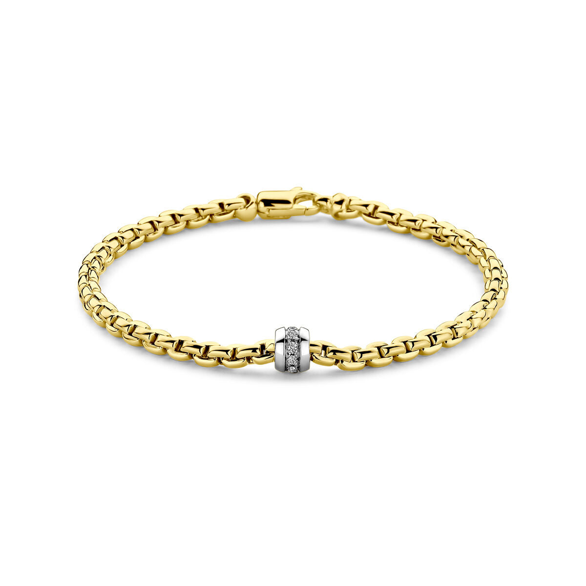 Bracelet en or jaune 14K de 19 cm avec un diamant central de 0,12 ct.