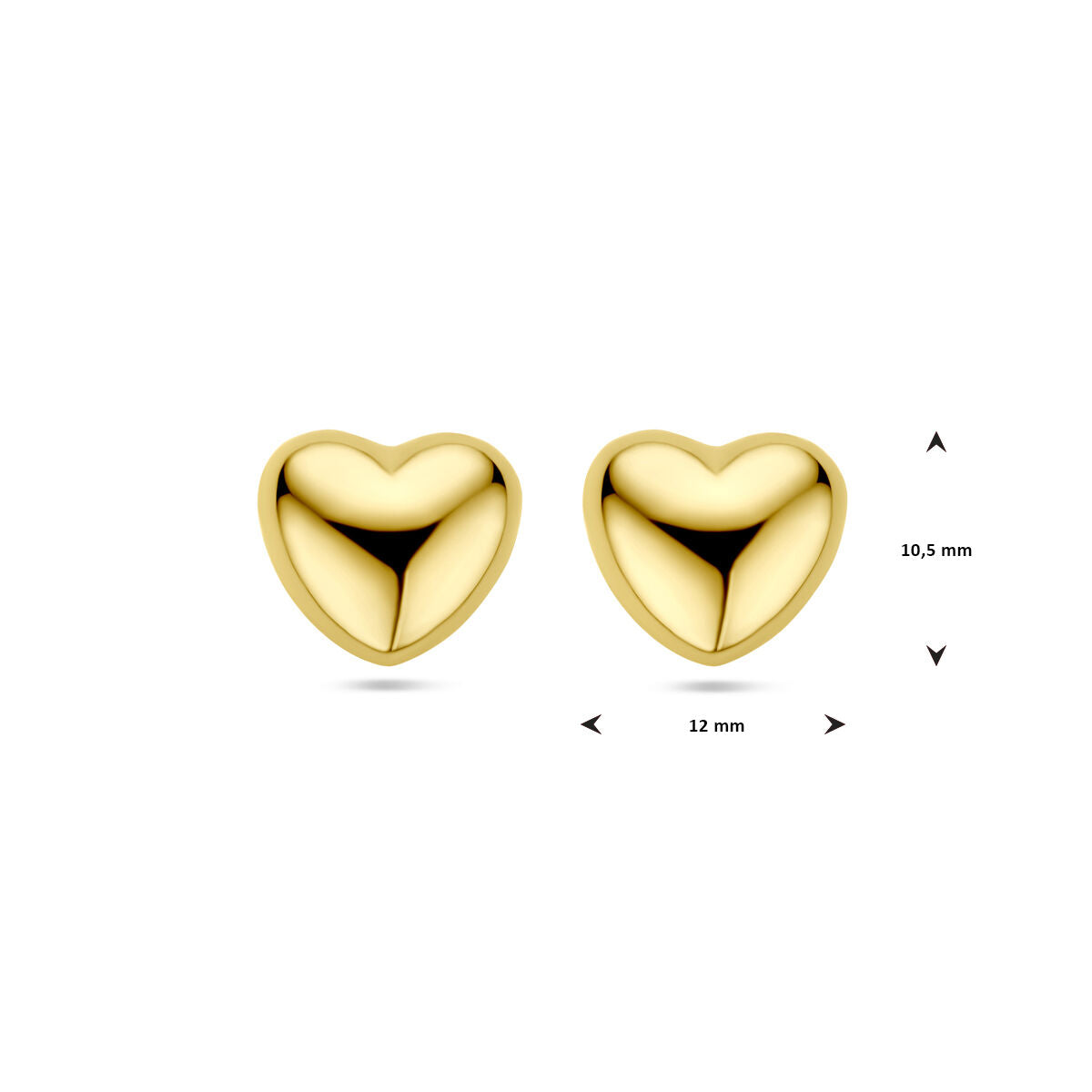 puces d'oreilles cœur 1 micron argent plaqué or (jaune)