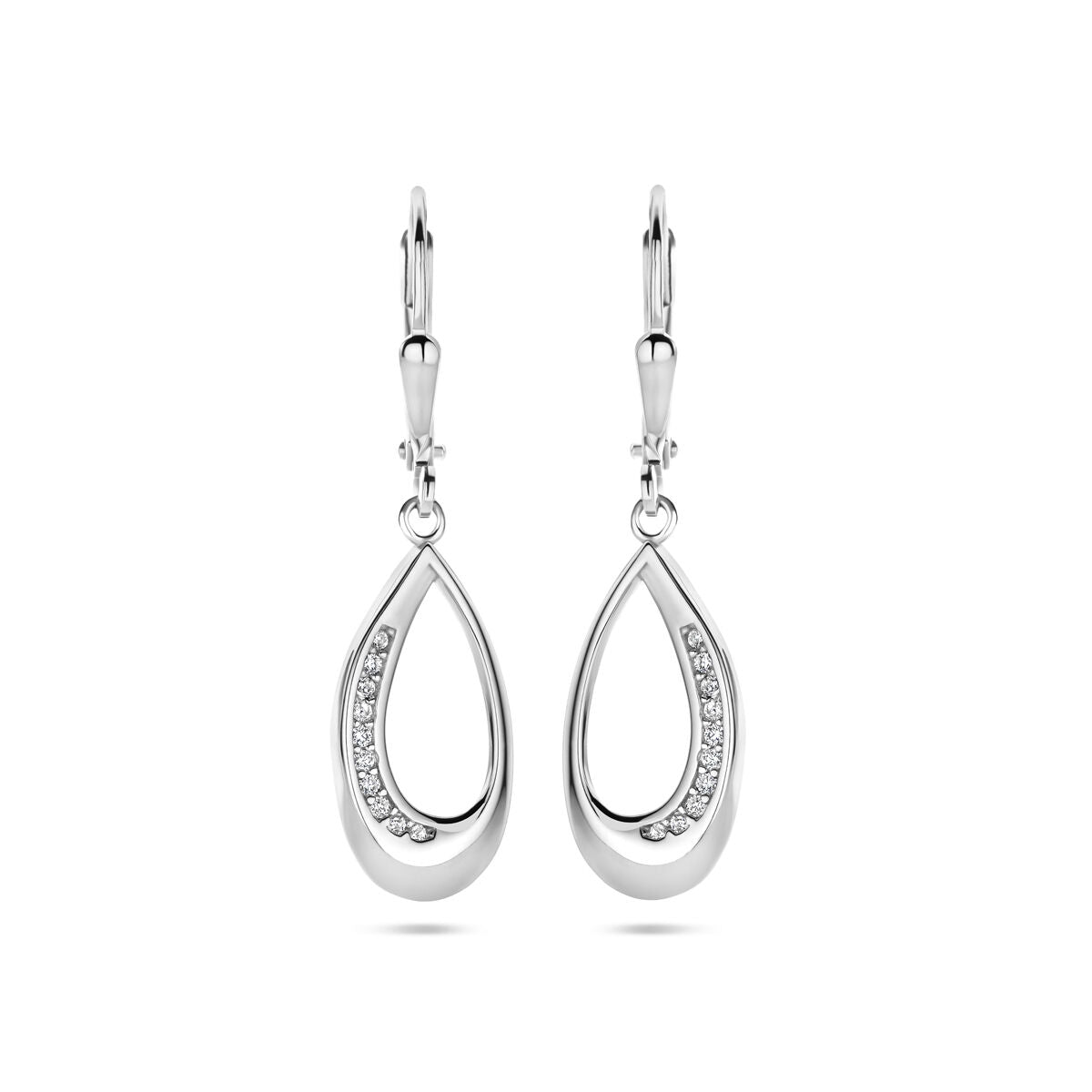 Boucles d'oreilles en forme de goutte, en argent rhodié, ornées de zirconia, de 34 mm.
