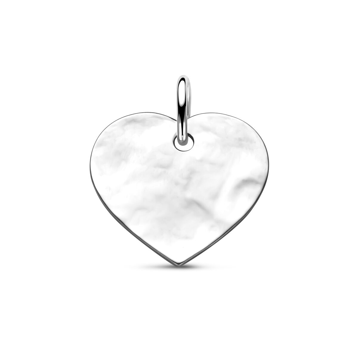 Pendentif en forme de cœur en argent, finition polie et texturée.