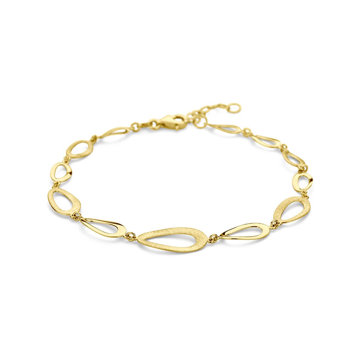 Bracelet en or 14K poli et mat avec des maillons en forme de goutte.