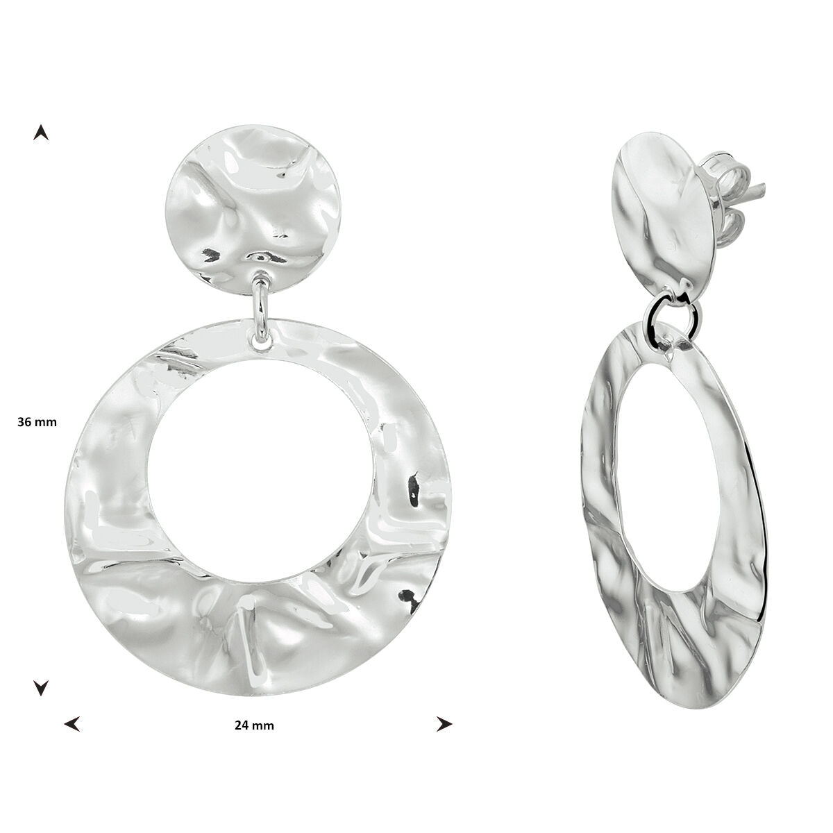 boucles d'oreilles martelées argent rhodié