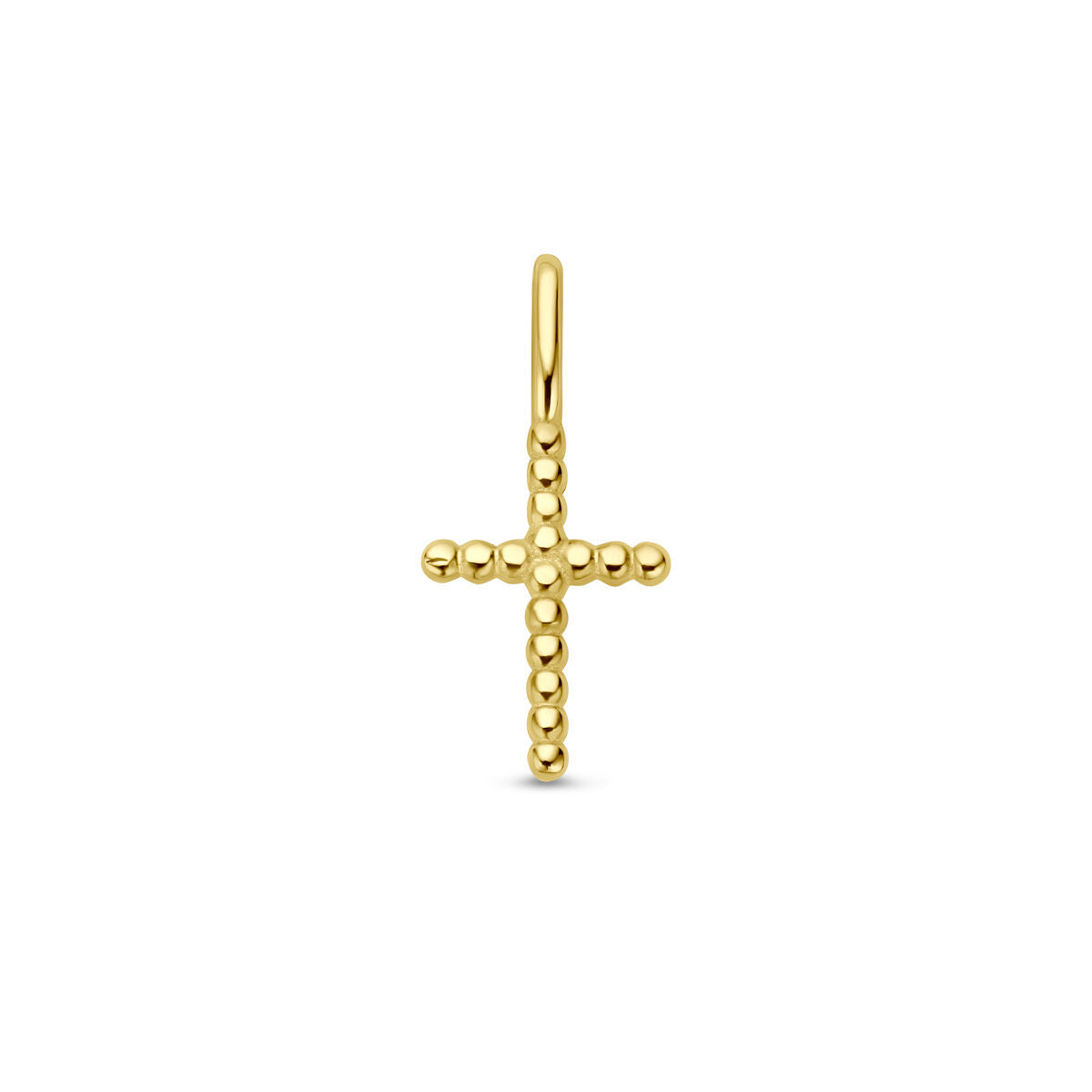 pendentif croix en or jaune 14K avec des perles décoratives.