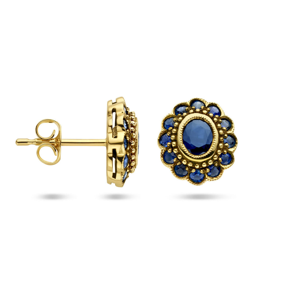 oorknoppen saffier 14K geelgoud