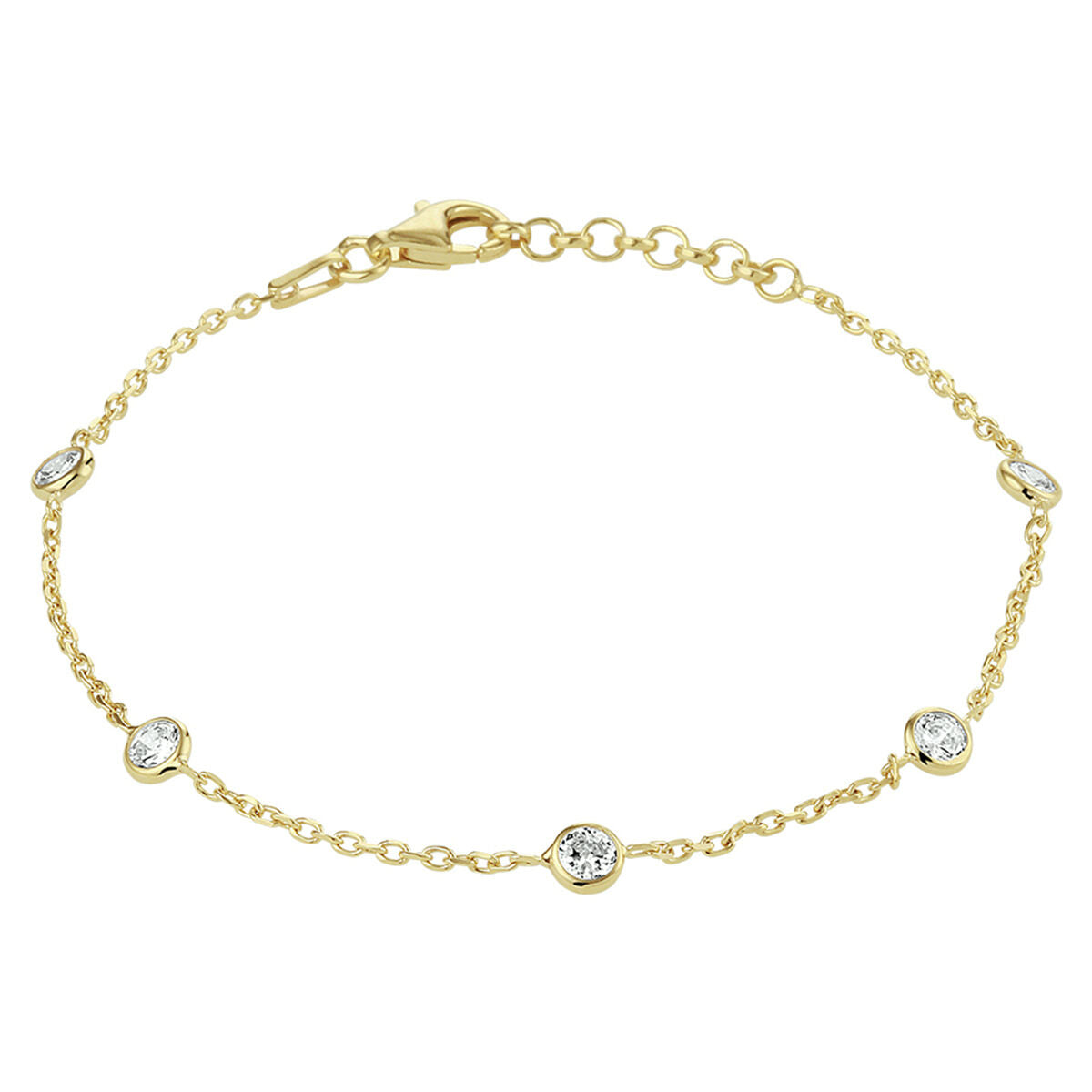 Bracelet en argent 925 doré avec zirconiums, ornée de plusieurs pierres brillantes.