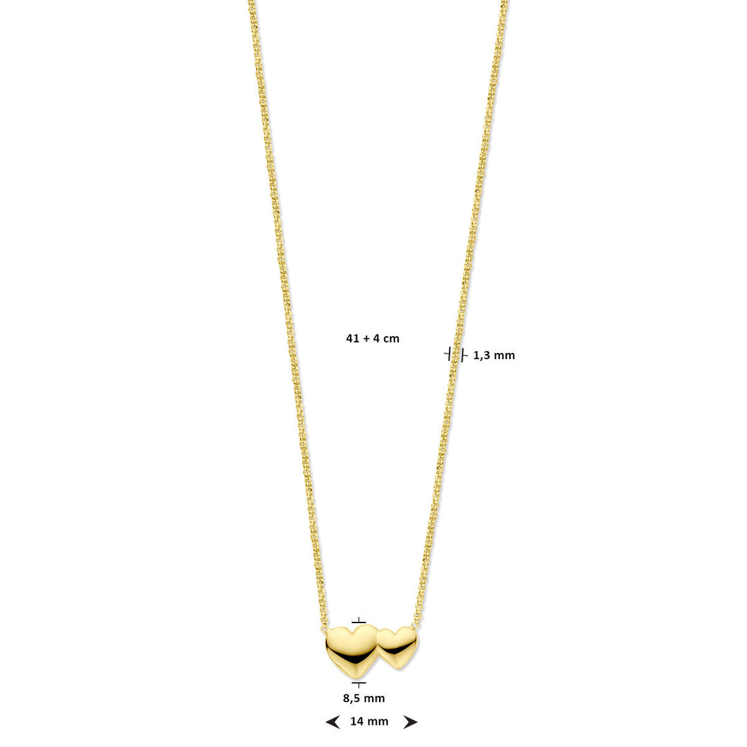 collier hartjes 41 + 4 cm 3 micron zilver verguld (geel)