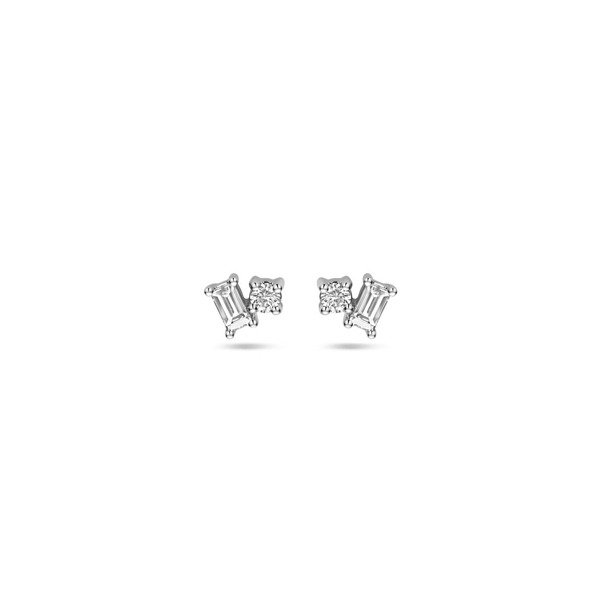 Boucles d'oreilles en or blanc 14K avec diamants taille émeraude de 0,2 ct (2x 0,1 ct) et de 4 mm.