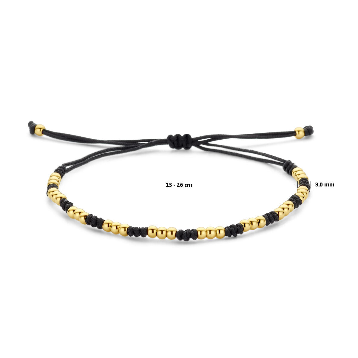 bracelet boules 13 - 26 cm or 14K avec caoutchouc/nylon/cuir