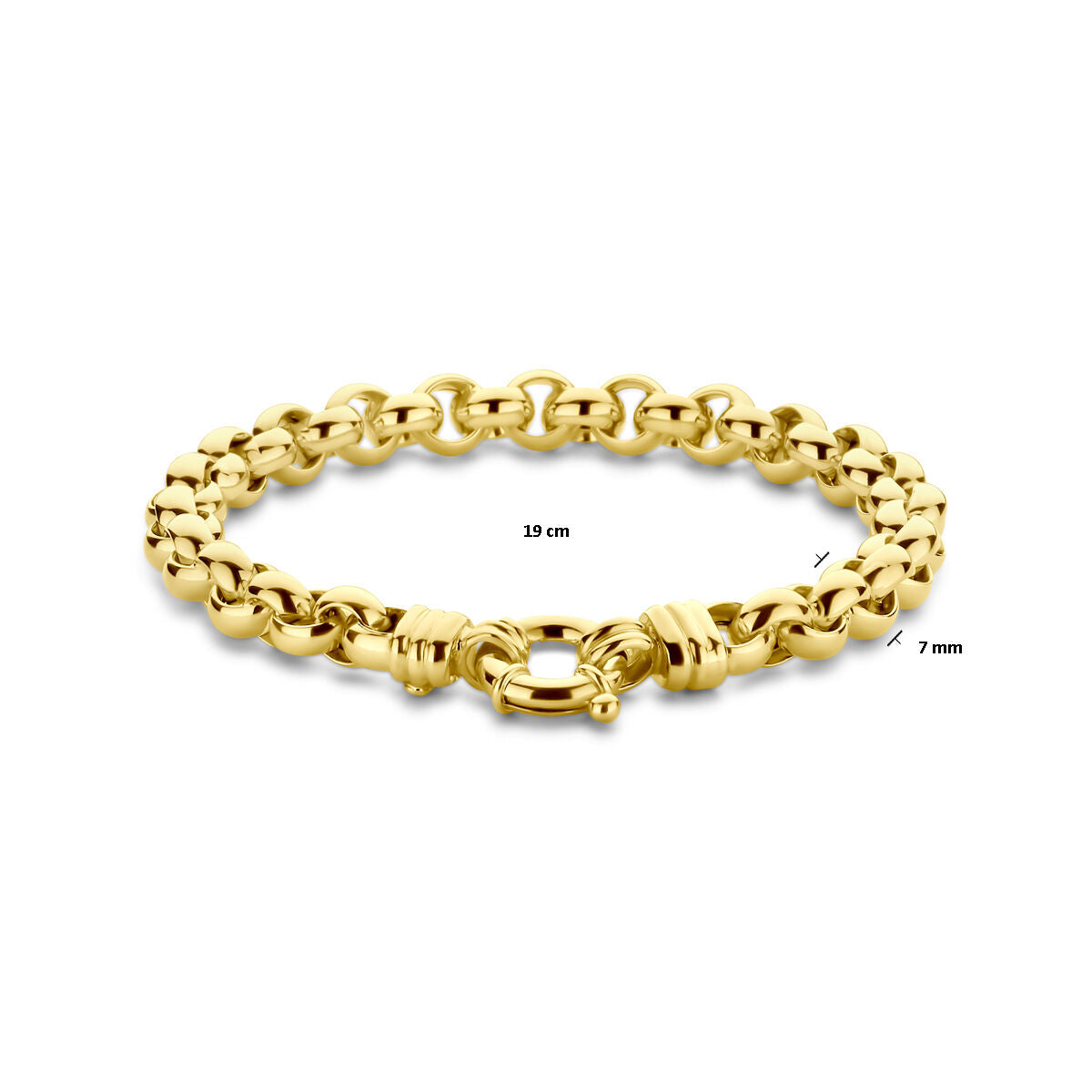 De Van der Kooij Collectie armband jasseron 7 mm 19 cm, vervaardigd uit 14K geelgoud met afgeronde schakels, wordt gepresenteerd op een witte achtergrond.