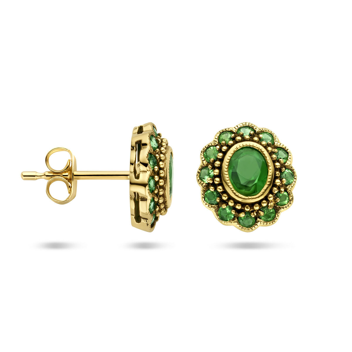 puces d'oreilles émeraude 14K or jaune