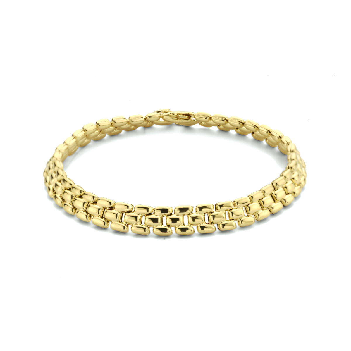 Bracelet en argent doré de 3 microns, motif panthère, 6,9 mm de large et 19 cm de long.