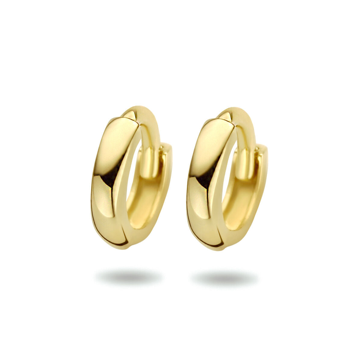 Boucles d'oreilles en or jaune 14K, de forme ronde et lisse, mesurant 1,6 x 7,0 mm.