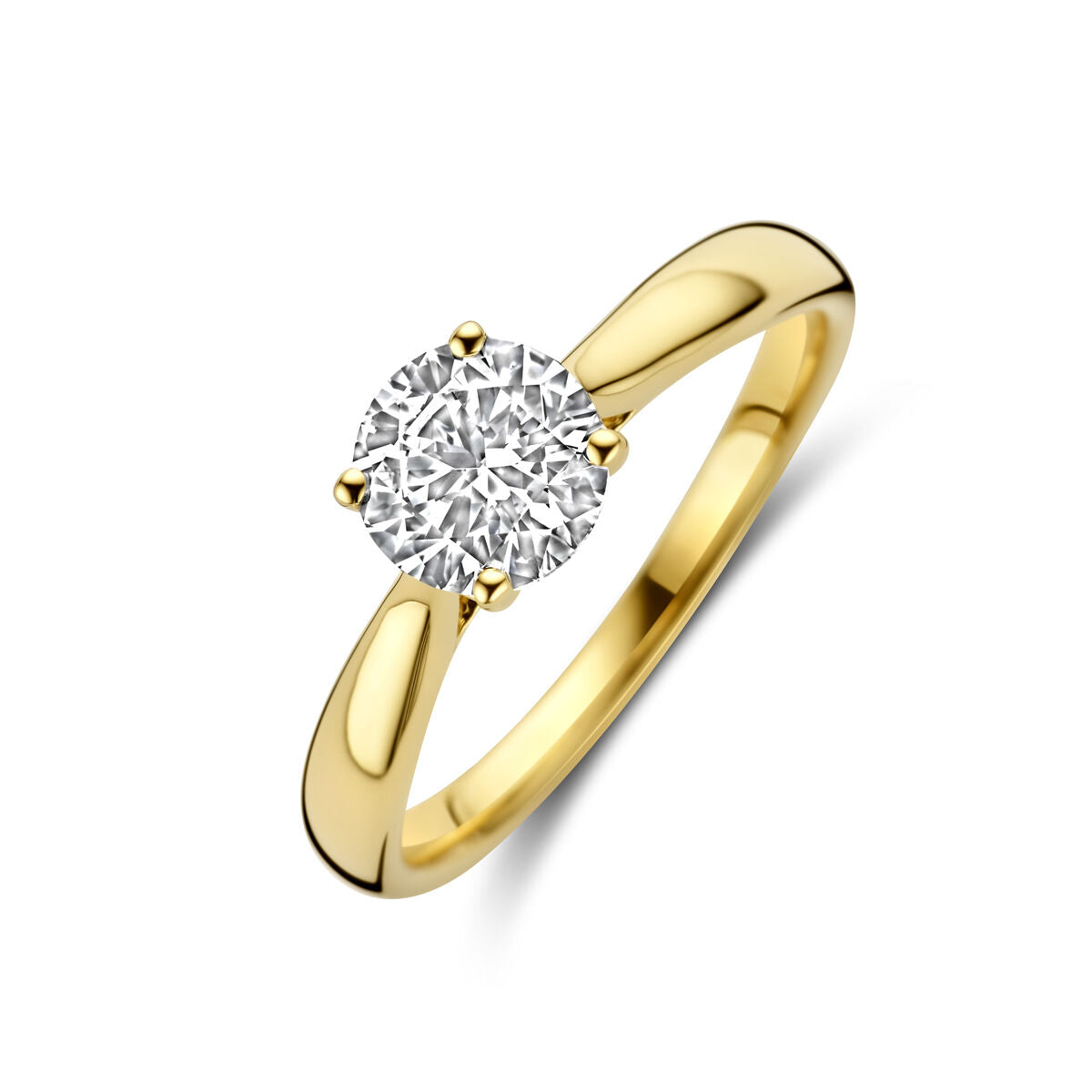 Bague en or jaune 14K avec un diamant lab grown de 1,0 ct, taille brillante.