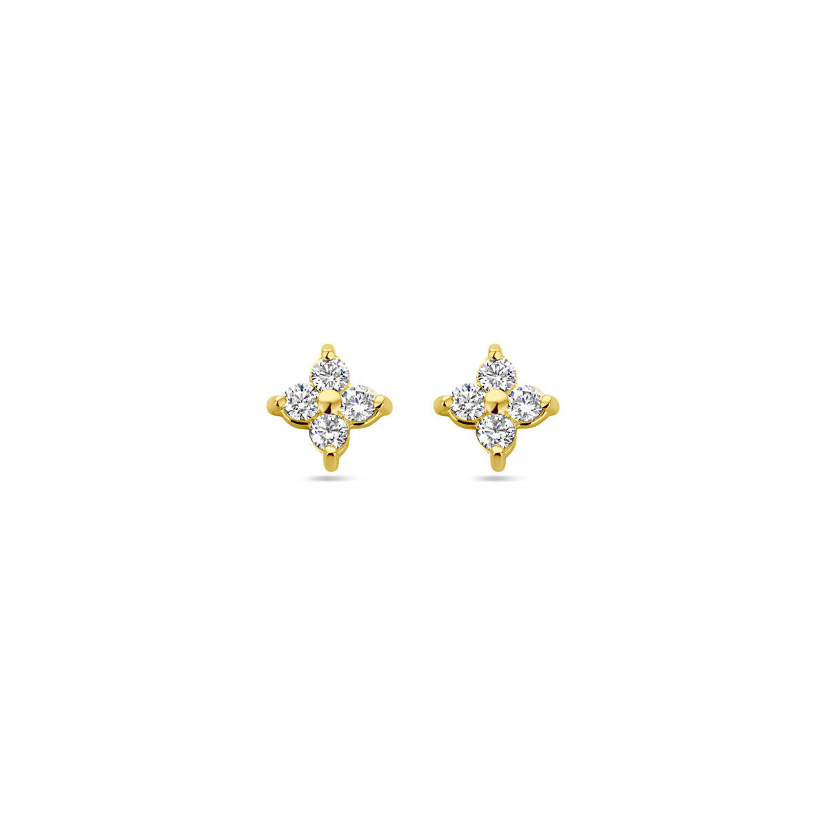 Boucles d'oreilles en forme de fleur, en argent doré jaune, ornées de zircons.
