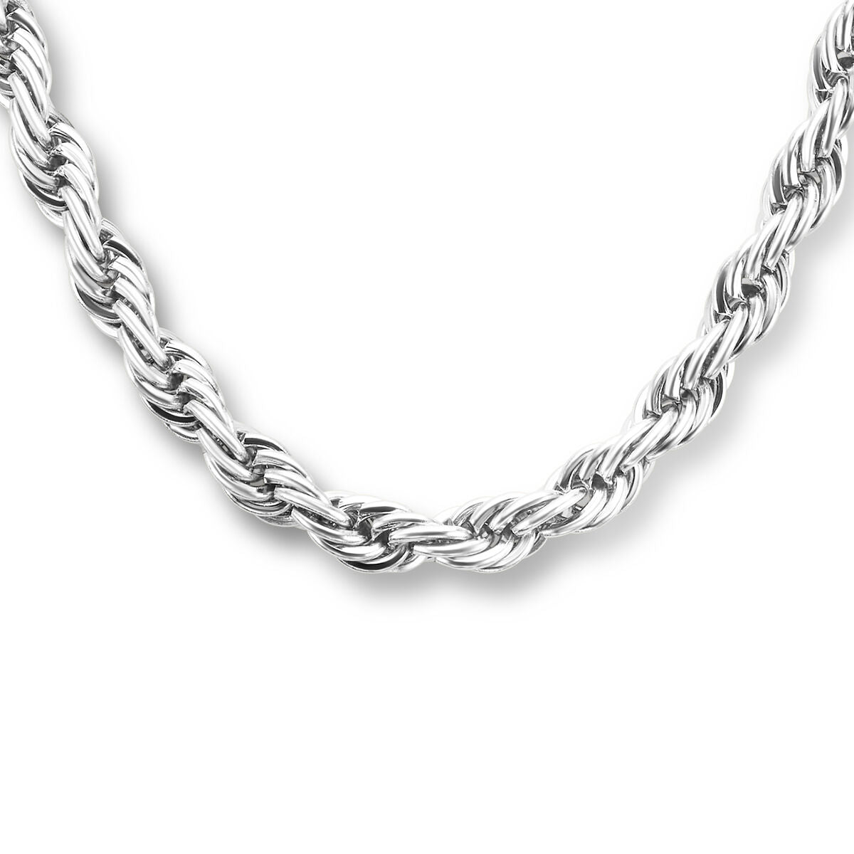 Collier en acier inoxydable de 5,7 mm avec un design torsadé, longueur de 43 + 3 cm.