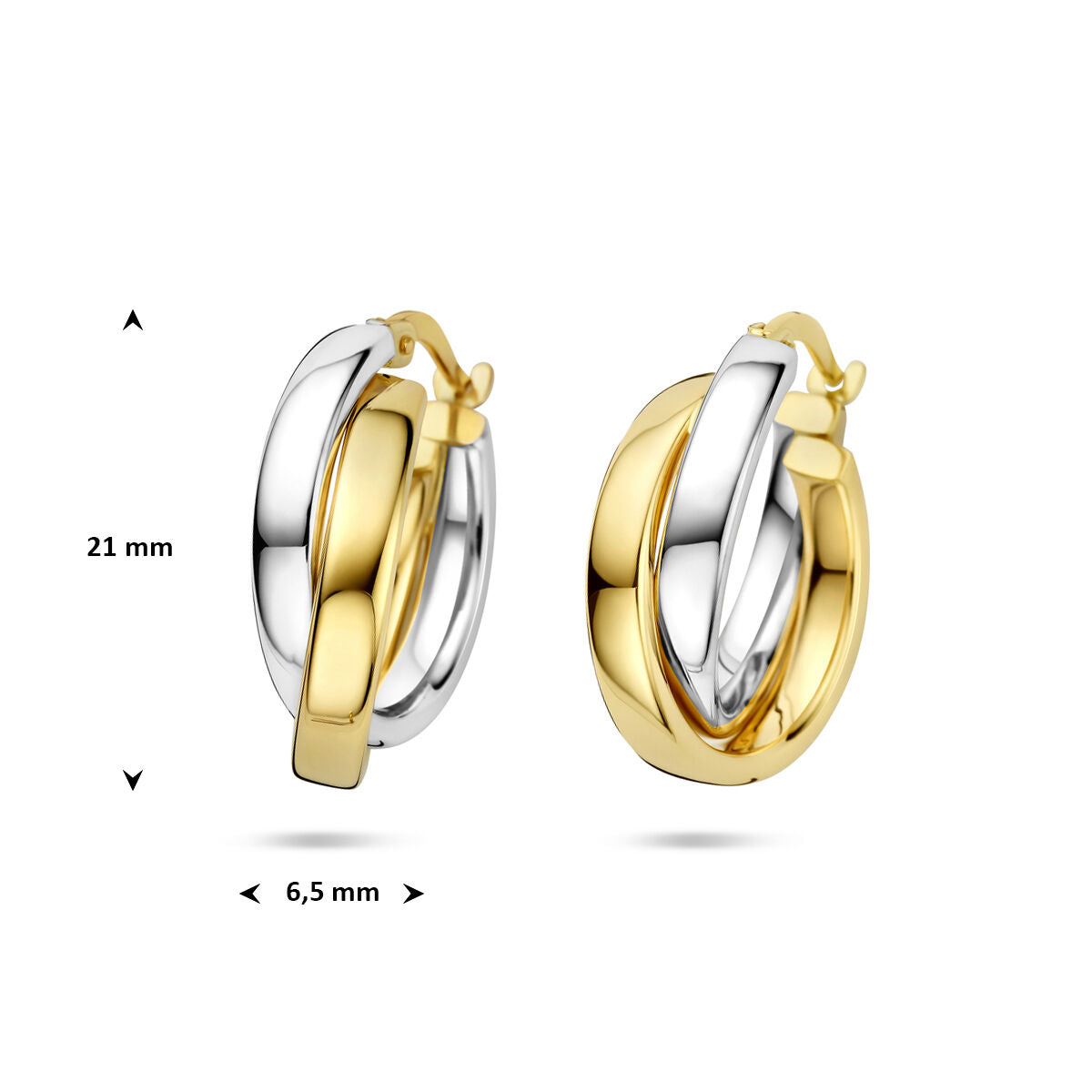 Créoles bicolores – or jaune et or blanc 14k