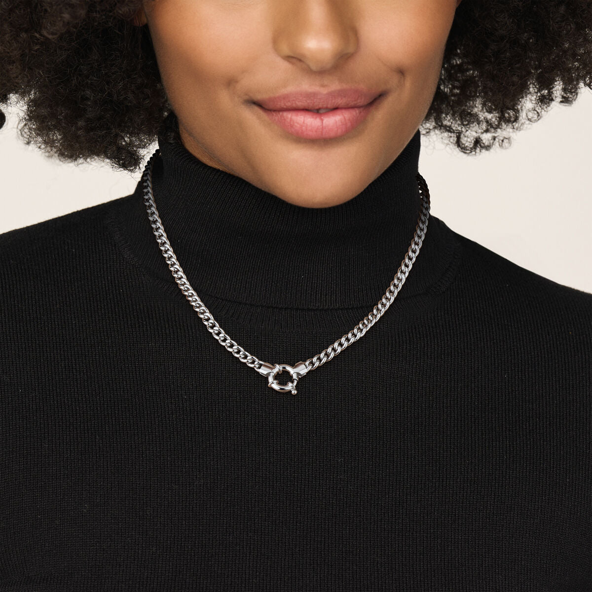 collier gourmette 5,8 mm 45 cm avec grand fermoir ressort argent rhodié