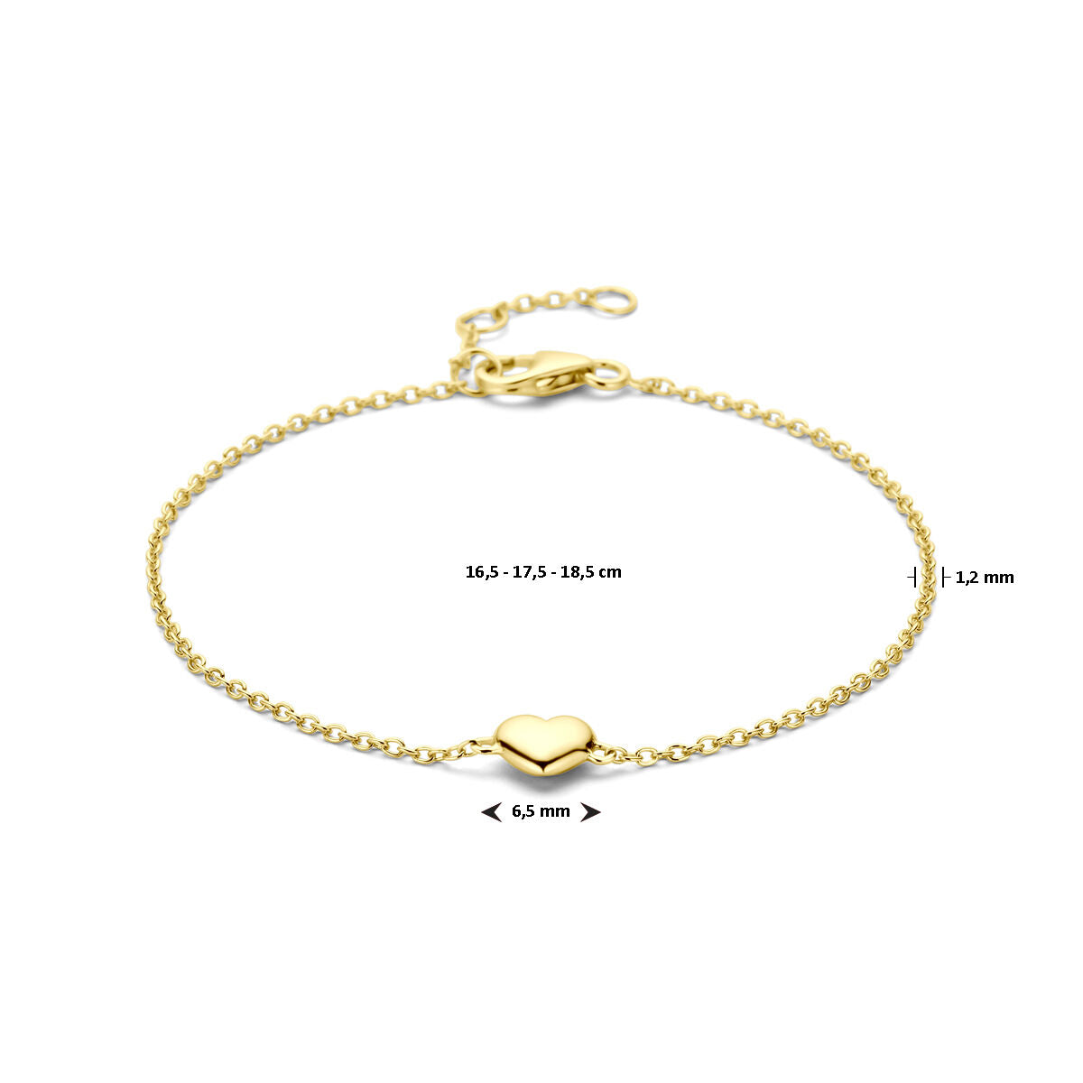 bracelet cœur 16,5 - 17,5 - 18,5 cm 3 microns argent plaqué or (jaune)