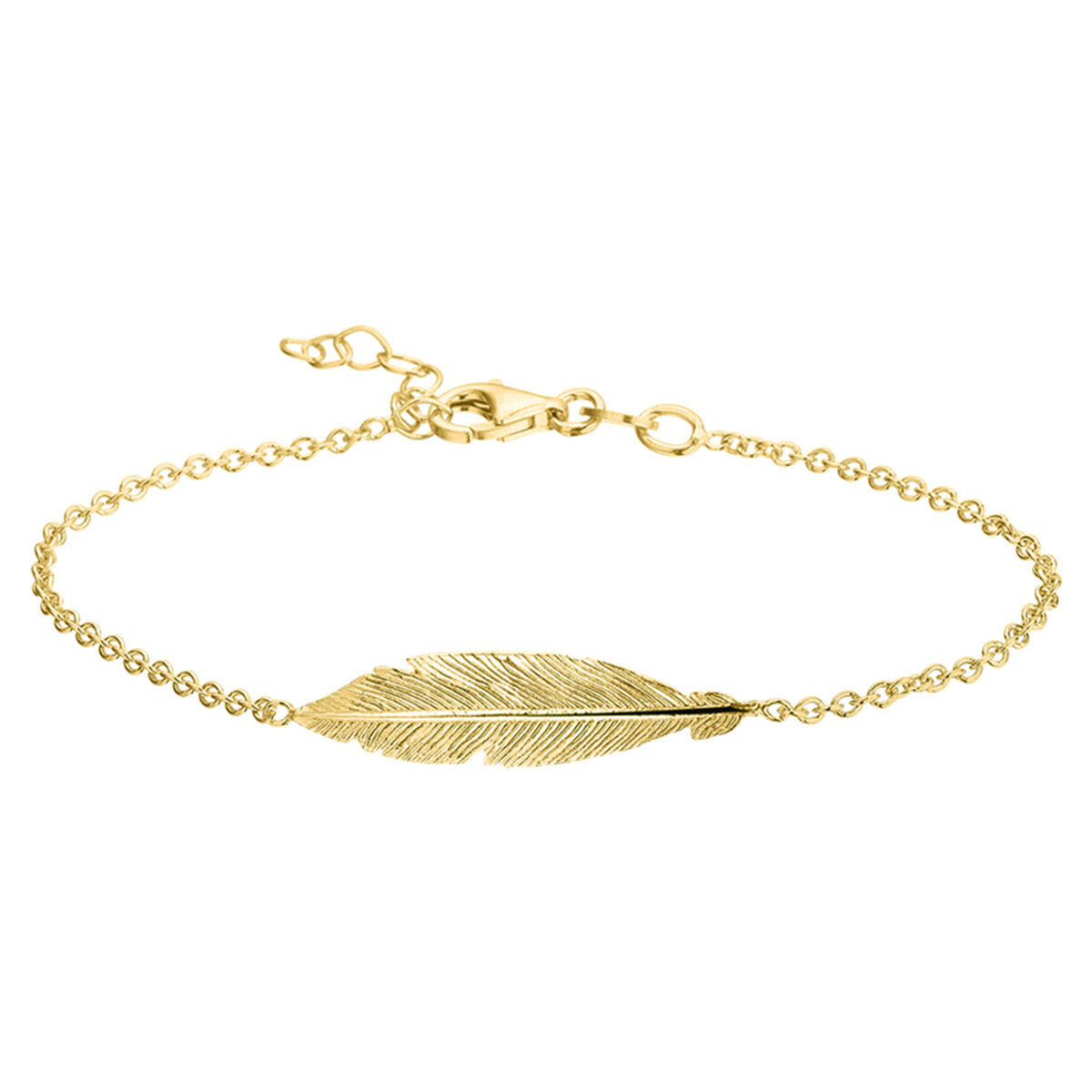 Bracelet en argent doré à l'or fin avec un motif de plume.