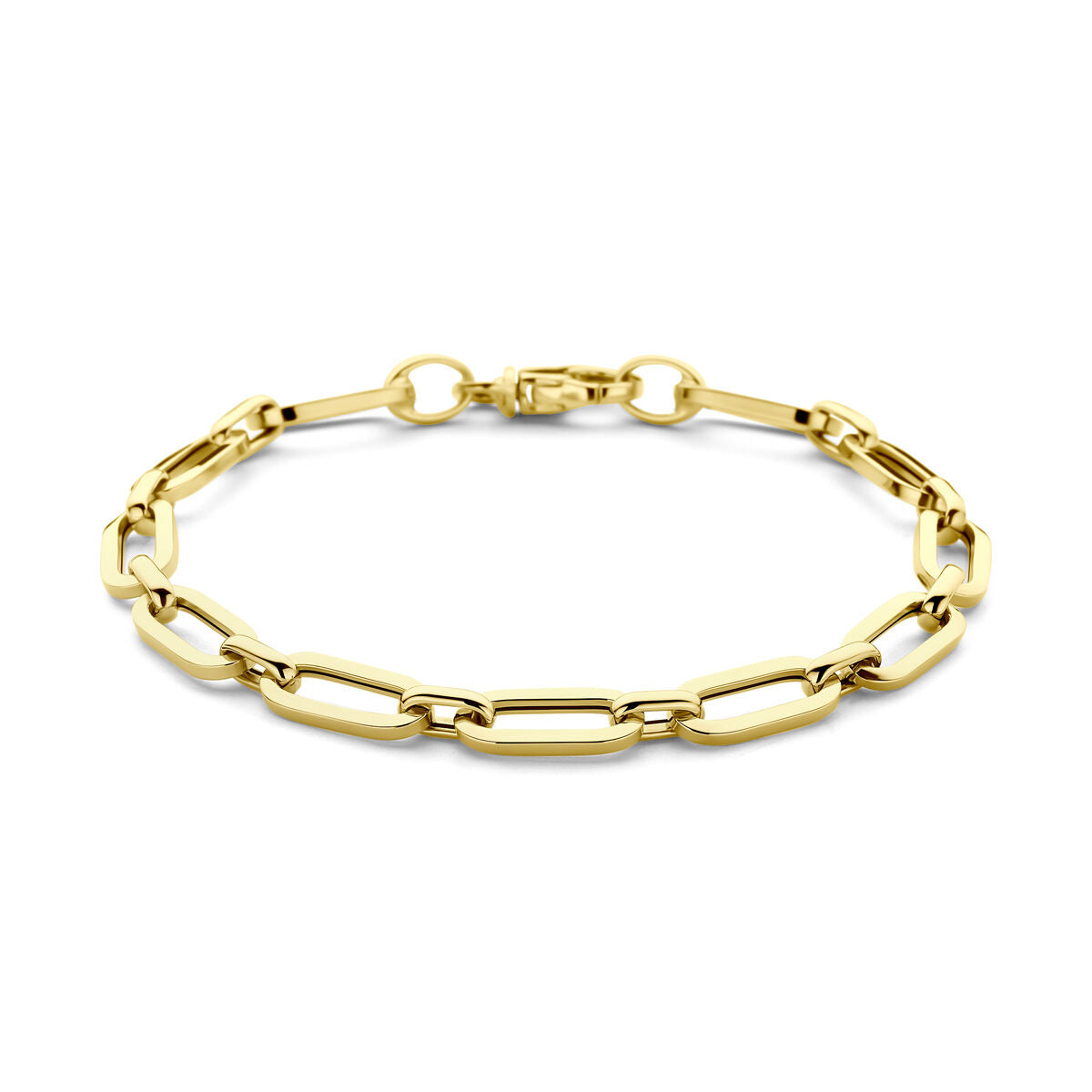 Bracelet en or jaune 14K avec maillons en forme de paperclip, largeur 6,0 mm et longueur 19 cm.