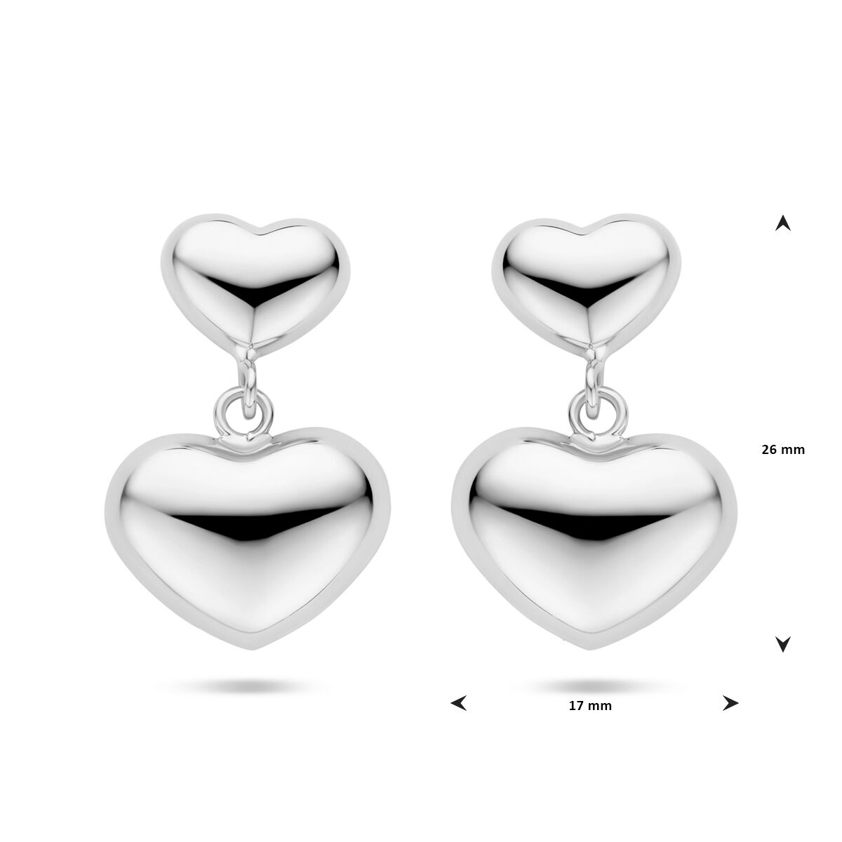 boucles d'oreilles cœurs 26 mm argent rhodié