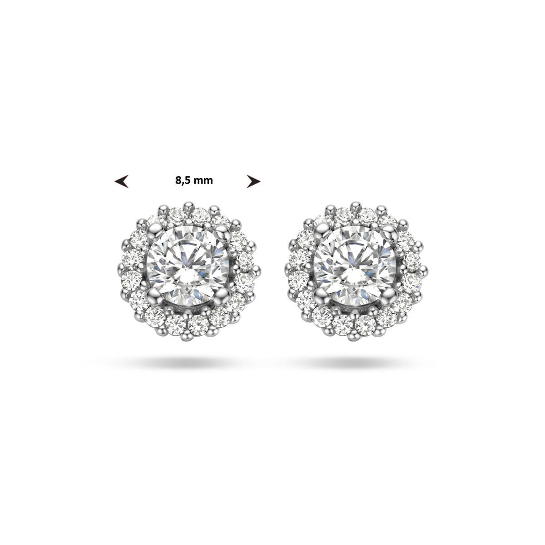 oorknoppen zirkonia halo zilver gerhodineerd