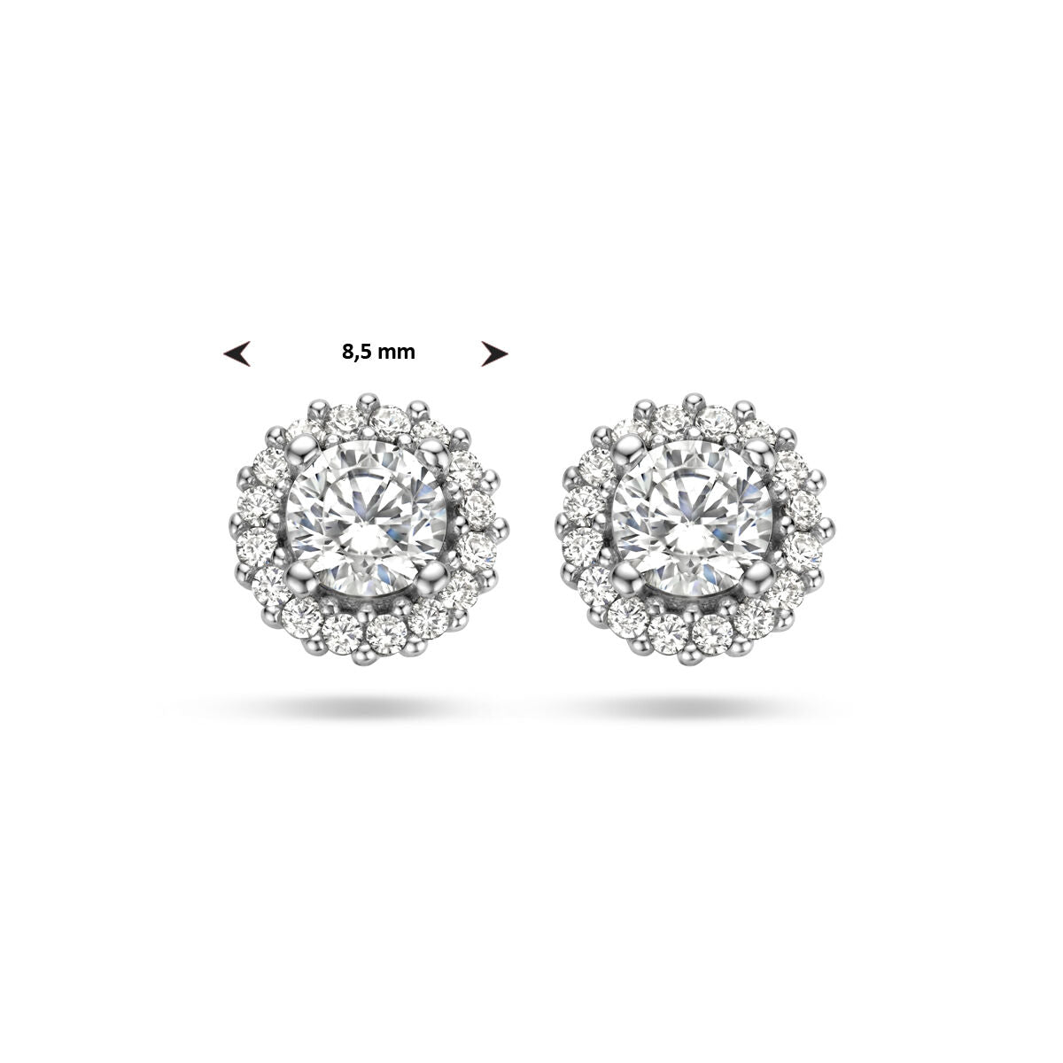 puces d'oreilles zircone halo argent rhodié