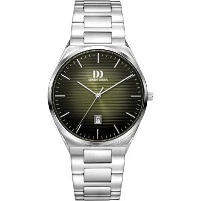 Montre pour homme avec cadran vert, boîtier en acier inoxydable et bracelet en métal.