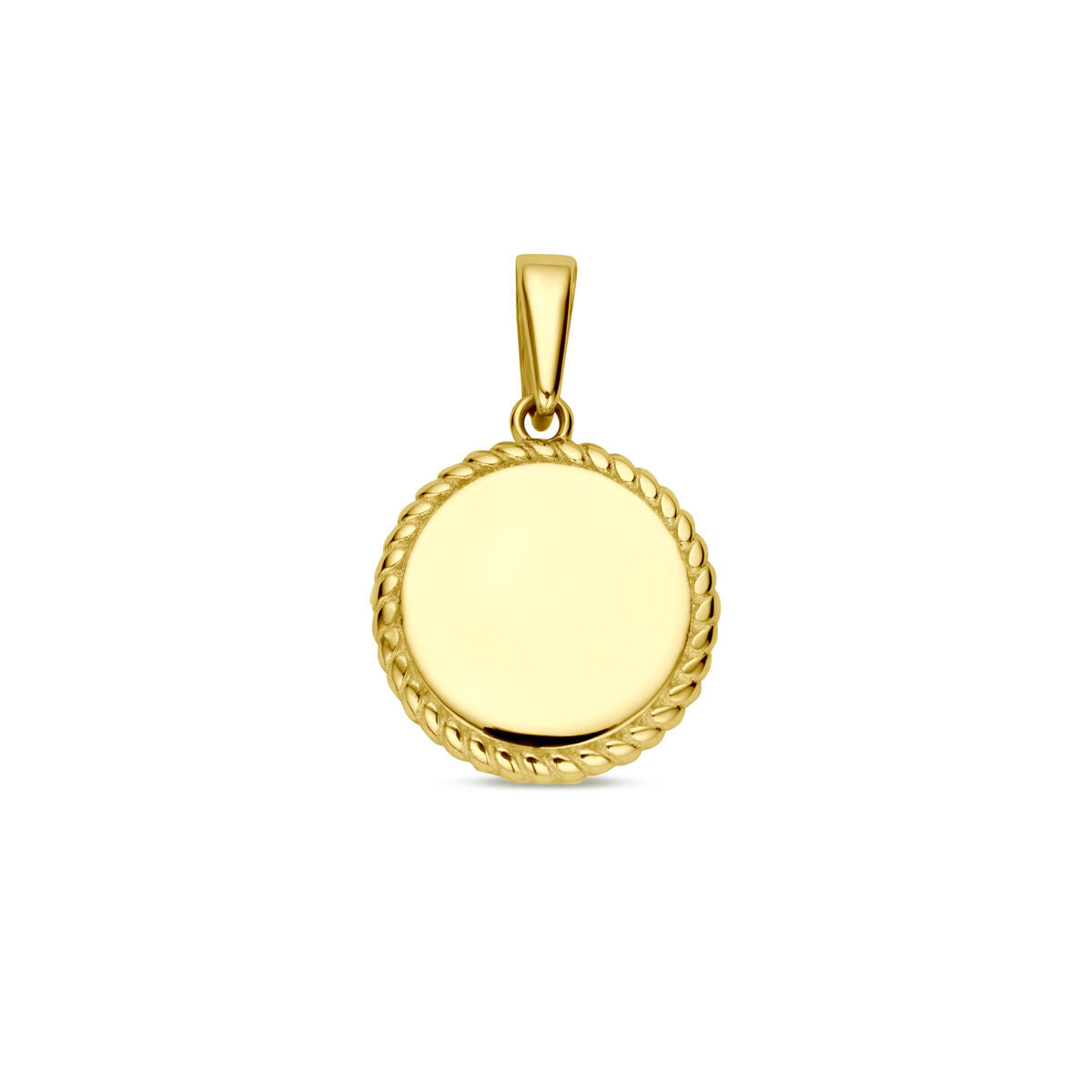pendentif en or jaune 14K de 18 mm avec bordure torsadée.