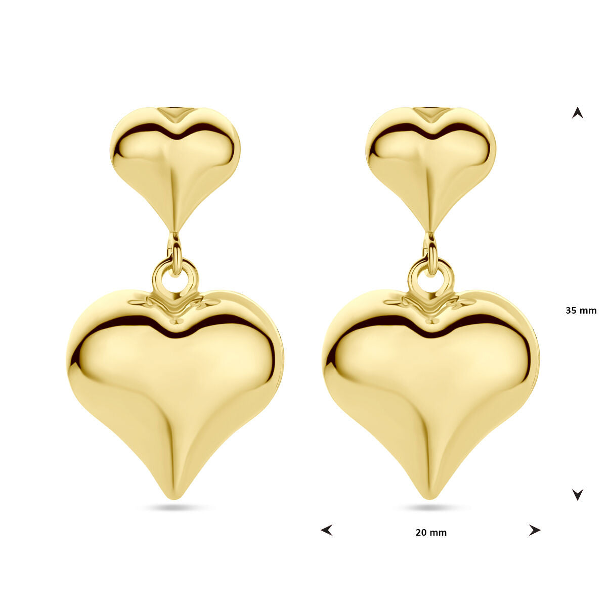 boucles d'oreilles cœur 35 mm 1 micron argent plaqué or (jaune)