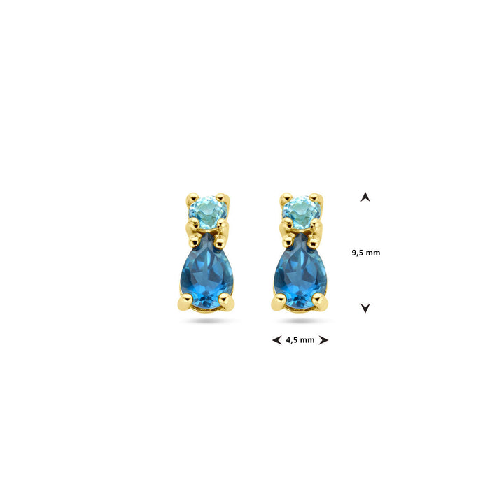 oorknoppen met london blue topaas en sky blue topaas 14K geelgoud