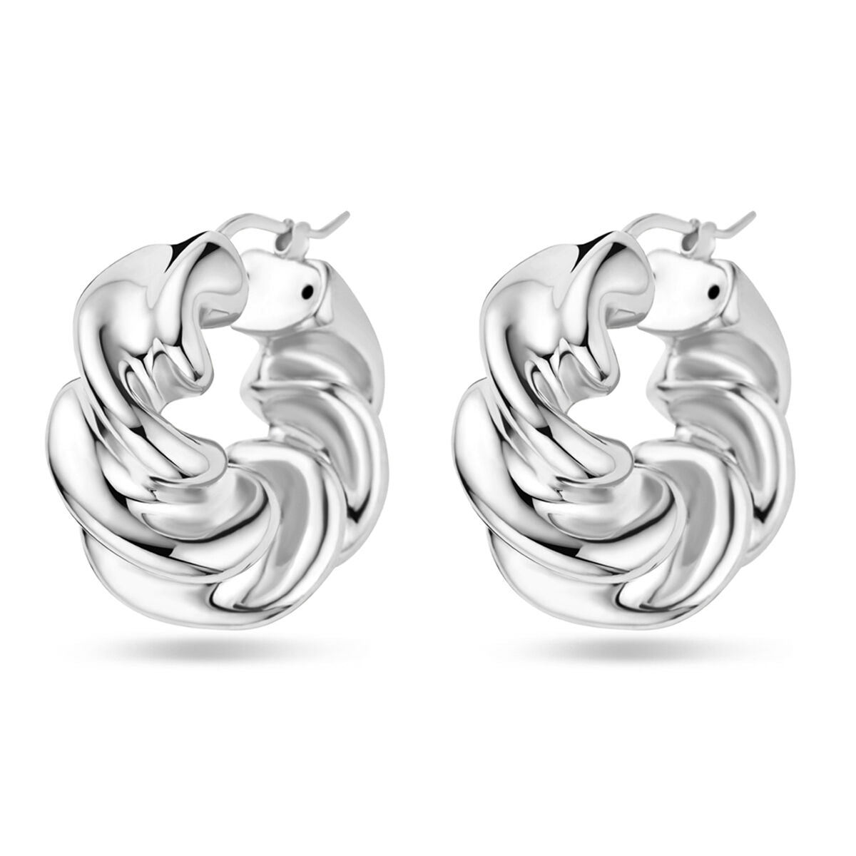 Boucles d'oreilles argentées, torsadées, de 30 mm de diamètre, finition rhodiée.