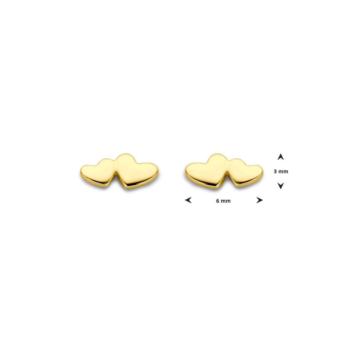 puces d'oreilles cœurs 3 mm or jaune 14K